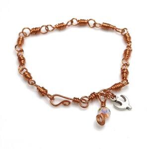 Handmade Wire Wrapped Bracelet, Dove Charm, Vintage Clear Crystal Bead